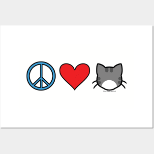 Peace Love Cats - Grey n White Posters and Art